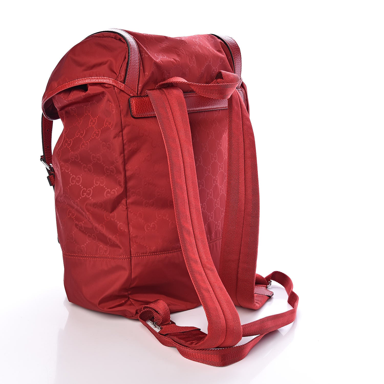 Gucci Nylon Monogram Dollar Calfskin Medium Light Double Buckle Backpack Vibrant Red 3 of 10