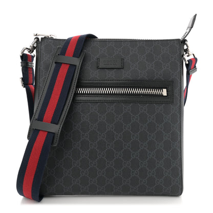 Gucci GG Supreme Monogram Appia Calfskin Web Flat Messenger Bag Black Grey 1 of 10