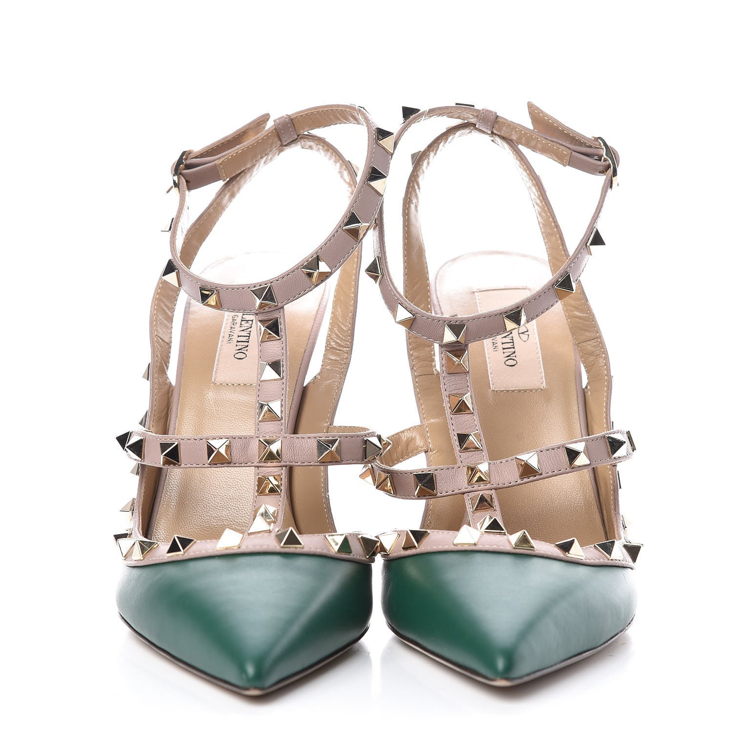 Calfskin Nappa Rockstud Ankle Strap 100mm Pumps 39.5 Smeraldo Poudre