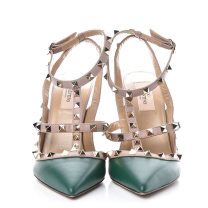 Valentino Garavani Calfskin Nappa Rockstud Ankle Strap 100mm Pumps 39.5 Smeraldo Poudre 2 of 9