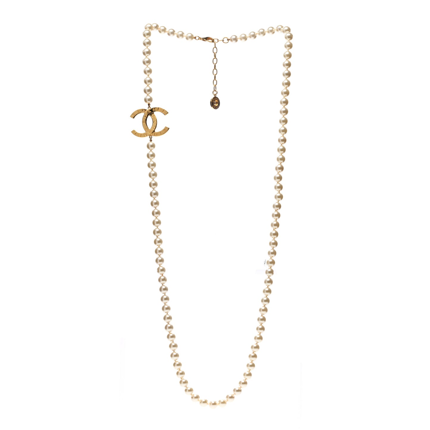 Pearl CC Paris Button Long Necklace