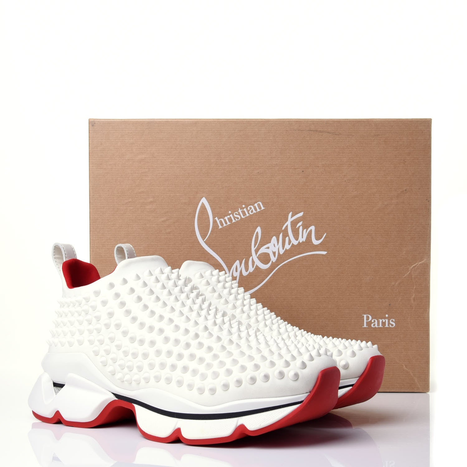 Christian Louboutin Neoprene Spike Sock Donna Flat Sneakers 37.5 White Snow Mat 10 of 10