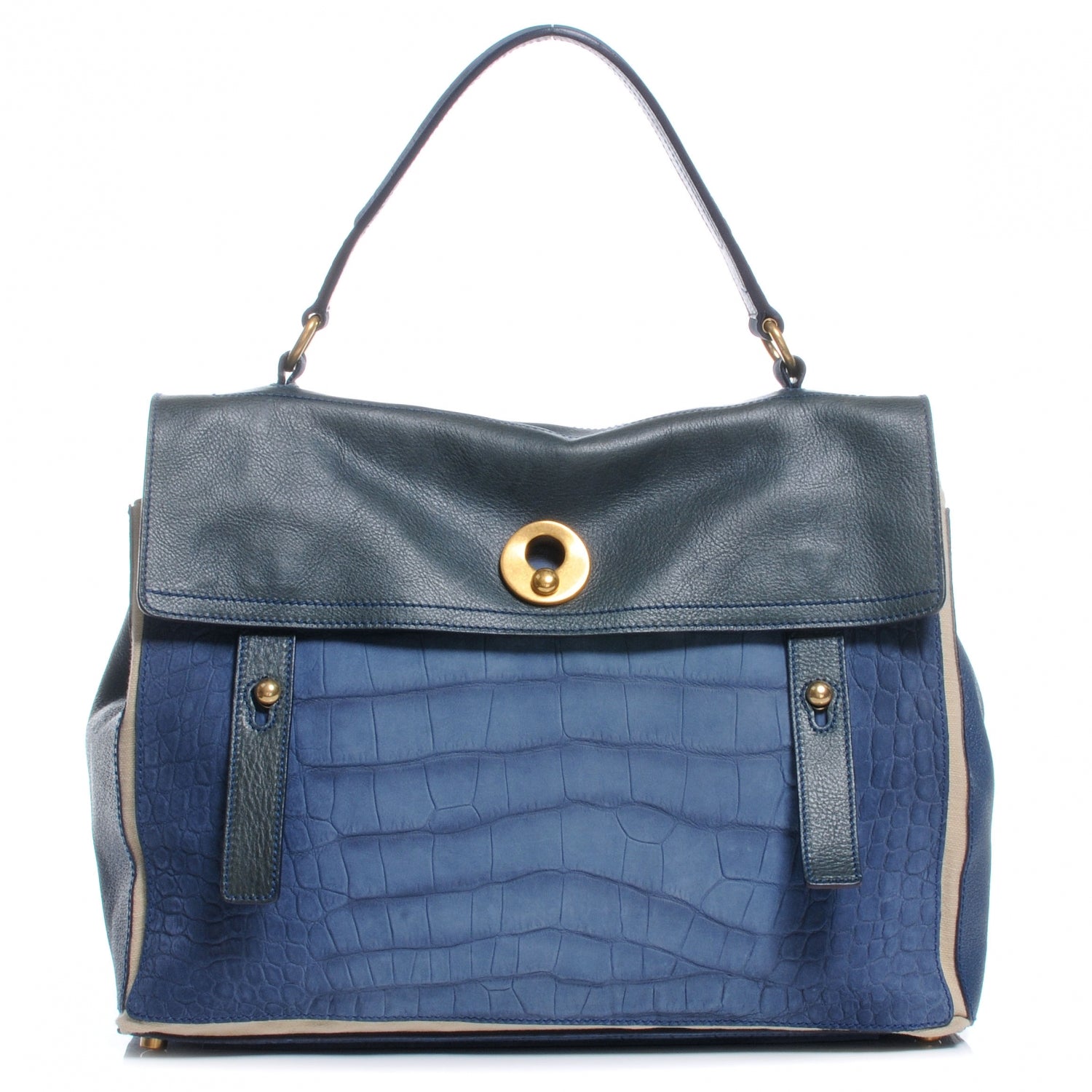 Saint Laurent Leather Nubuck Crocodile Embossed Large Muse Two Blue 1 of 7