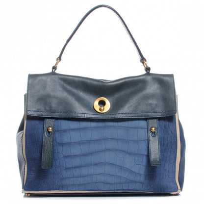 Saint Laurent Leather Nubuck Crocodile Embossed Large Muse Two Blue 1 of 7