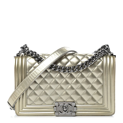 Chanel Metallic Patent Calfskin Quilted Medium Boy Flap Silver 1 of 9