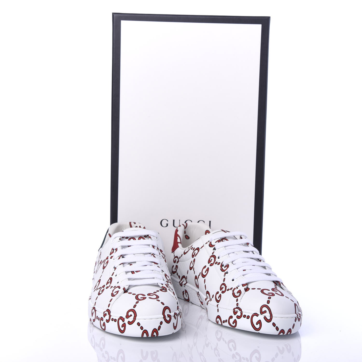 Gucci Calfskin GucciGhost Print Mens Ace Sneakers 8 White Hibiscus Red 10 of 10
