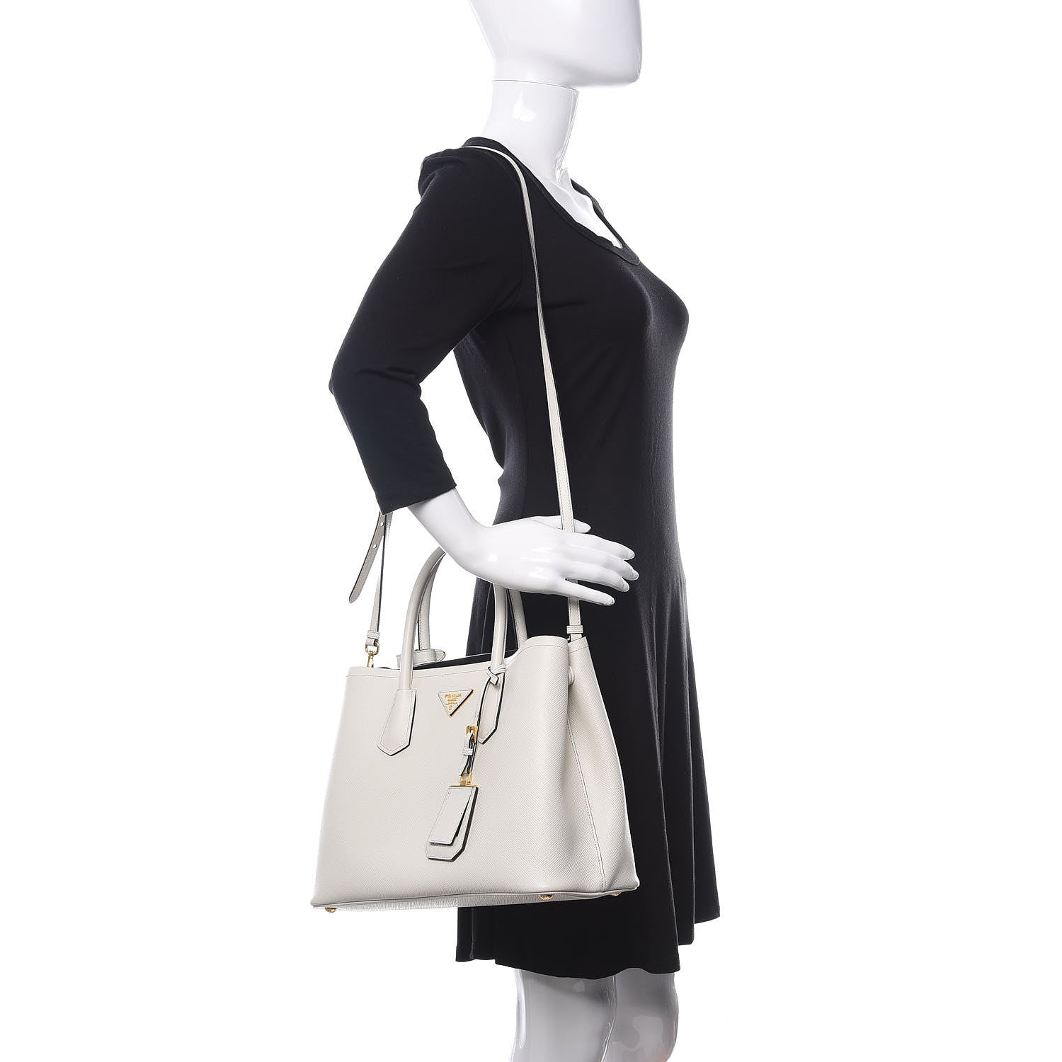 Prada Saffiano Cuir Medium Double Bag Talco Black 2 of 9