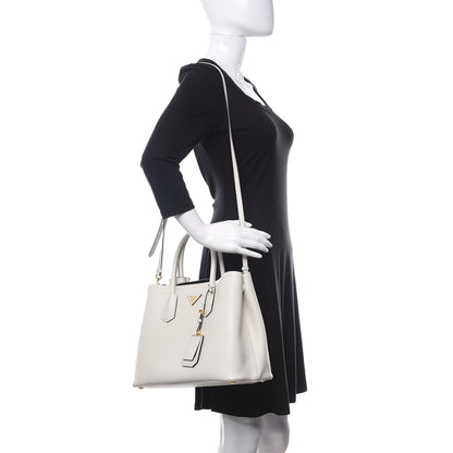 Prada Saffiano Cuir Medium Double Bag Talco Black 2 of 9