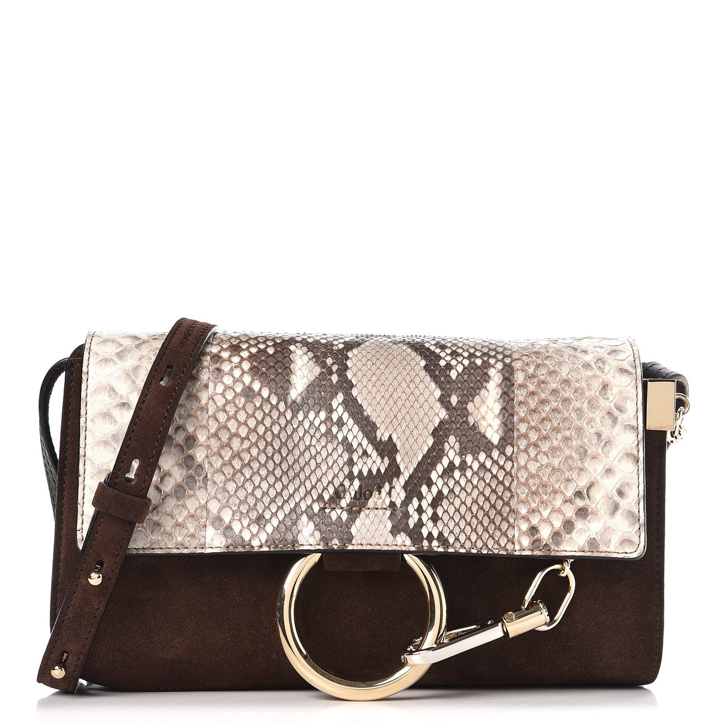 Suede Python Calfskin Small Faye Shoulder Bag Moka