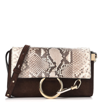 Chloe Suede Python Calfskin Small Faye Shoulder Bag Moka 1 of 6