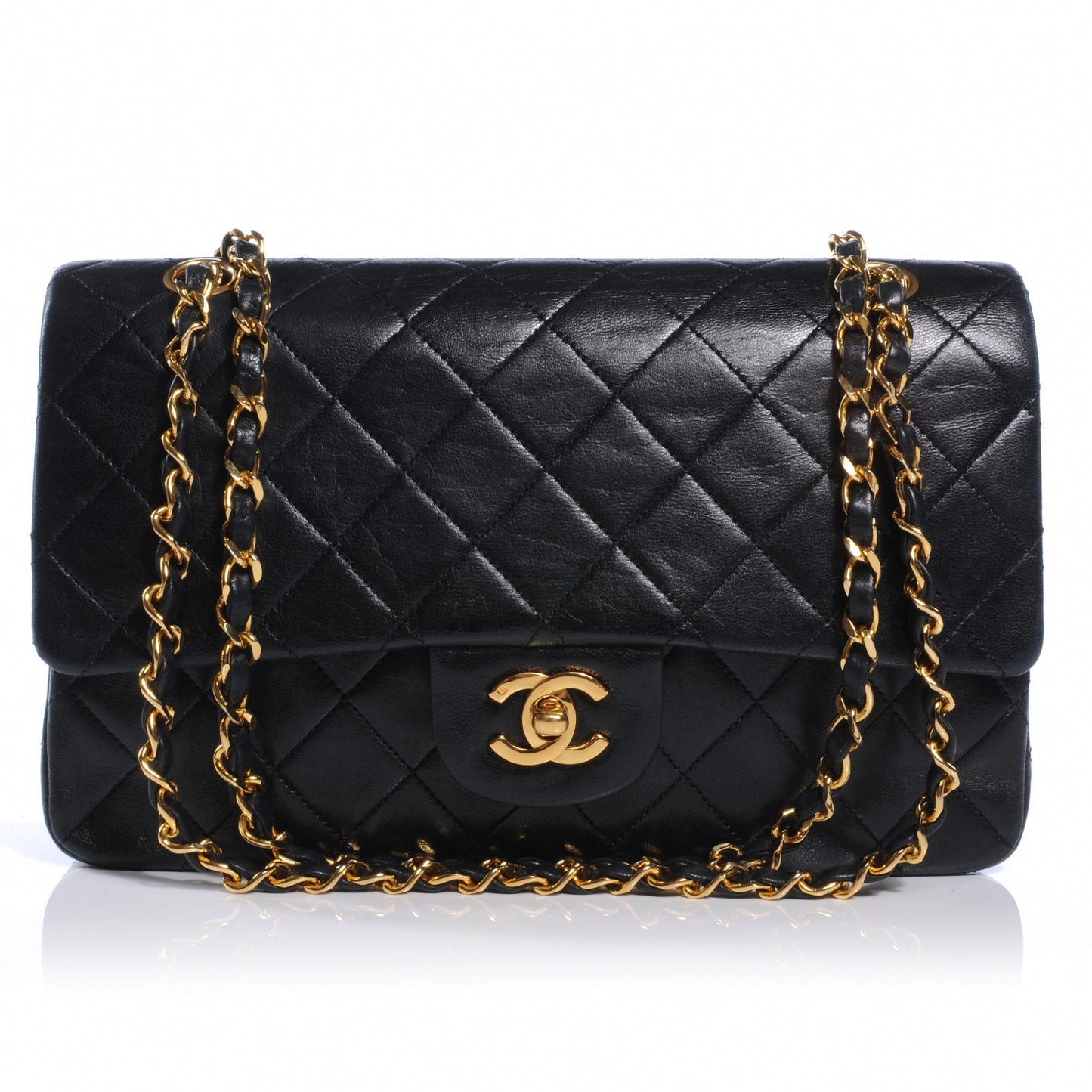 Lambskin Medium Double Flap Black