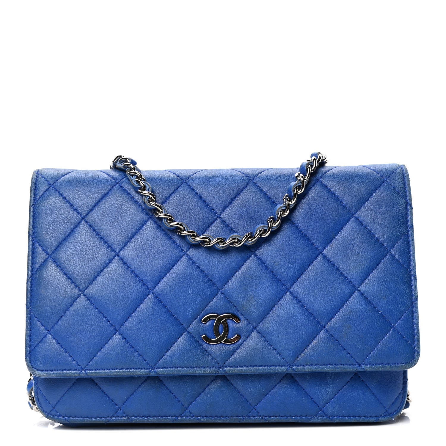 Chanel Lambskin Quilted Wallet On Chain WOC Blue 1 of 5