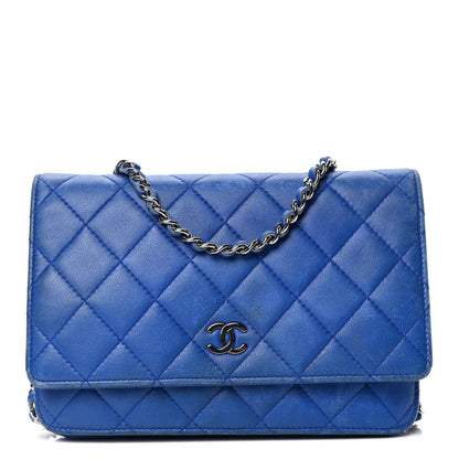Chanel Lambskin Quilted Wallet On Chain WOC Blue 1 of 5