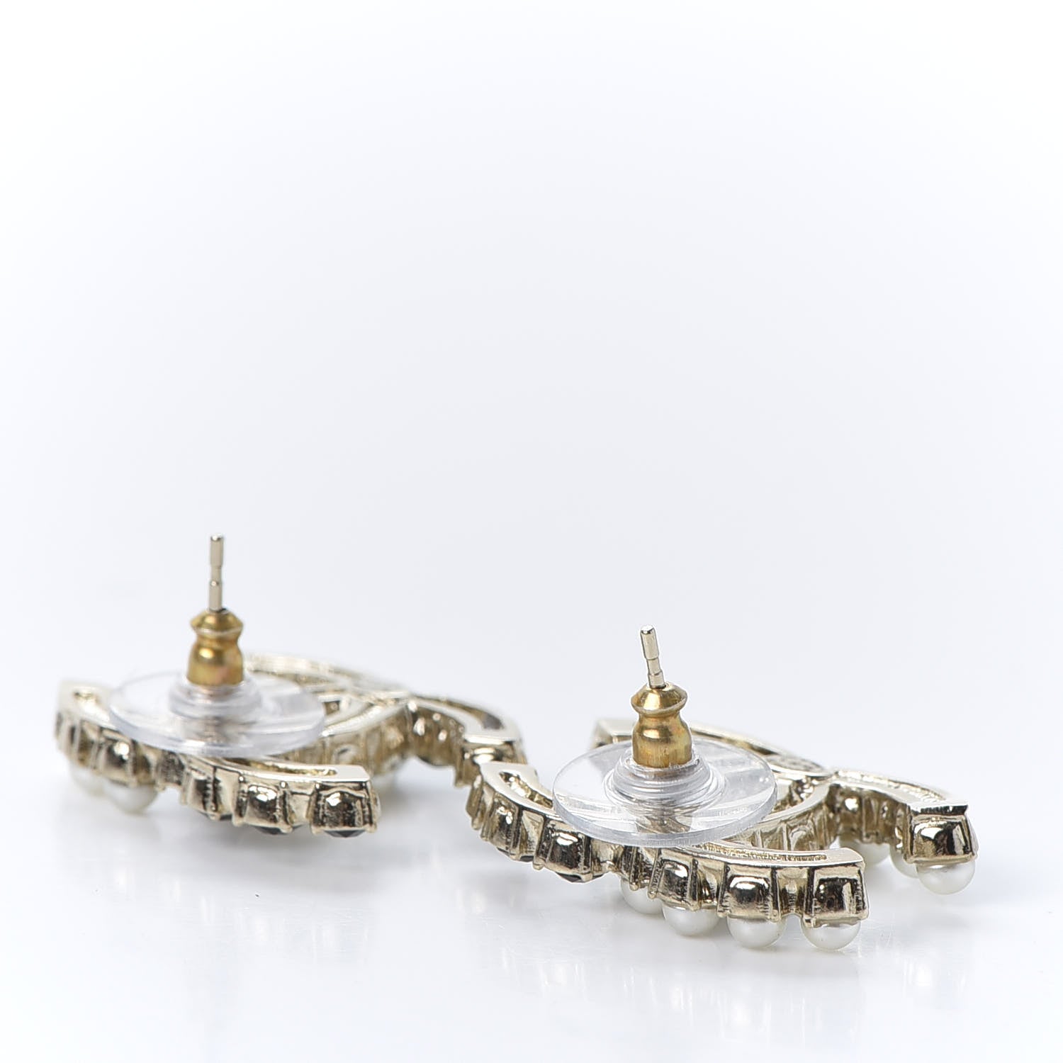 Chanel Resin Pearl CC Dazzling Domino Earrings Gold Black 3 of 6