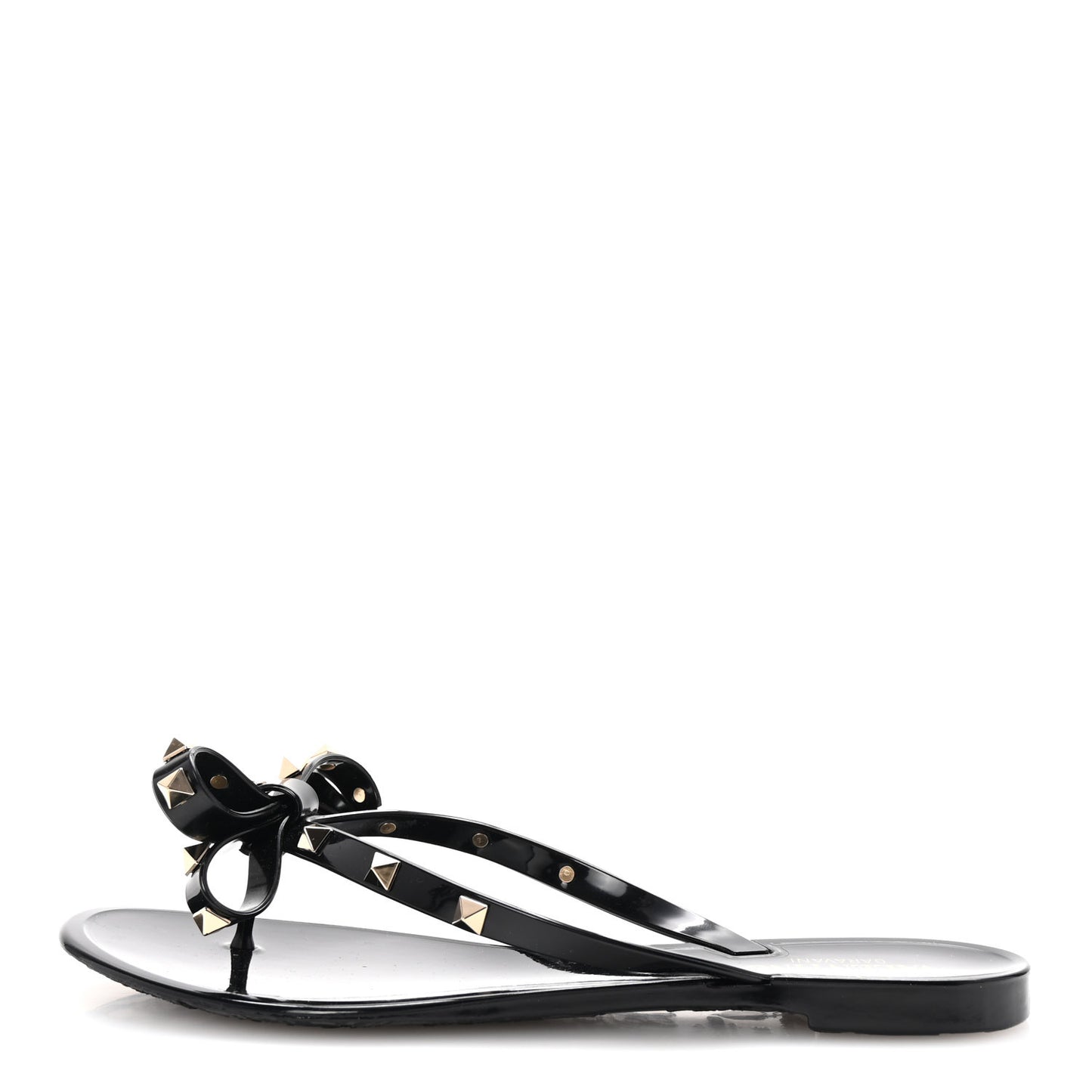 PVC Jelly Rockstud Bow Thong Sandals 39 Black