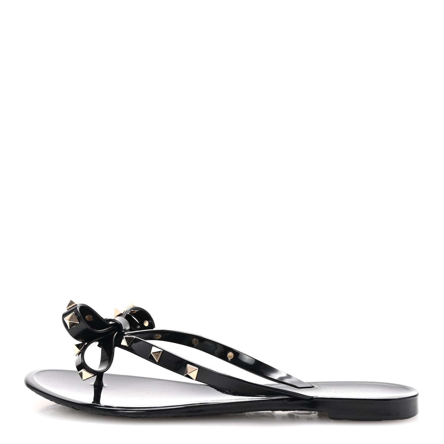 Valentino Garavani PVC Jelly Rockstud Bow Thong Sandals 39 Black 1 of 9