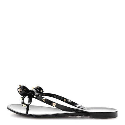 Valentino Garavani PVC Jelly Rockstud Bow Thong Sandals 39 Black 1 of 9