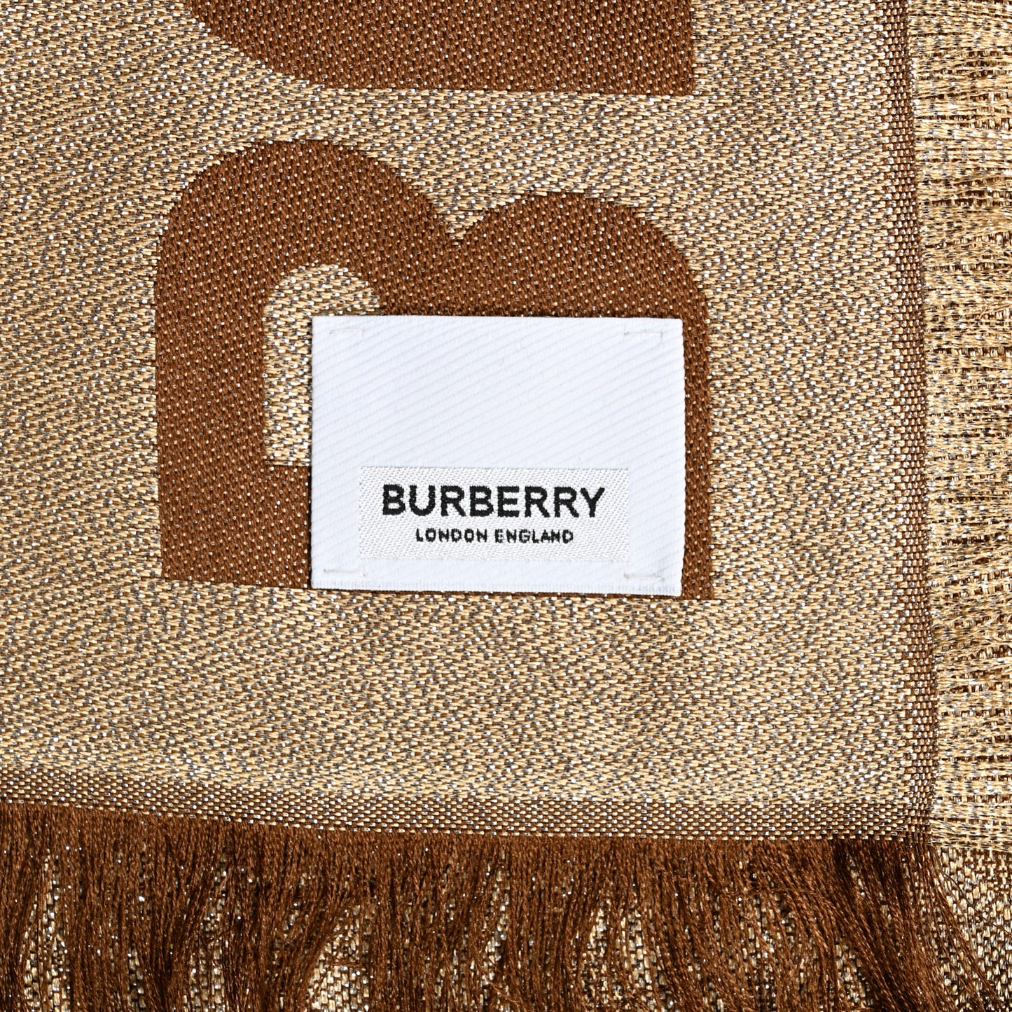 Metallic Silk Wool TB Monogram Colorblock Square Scarf Chestnut