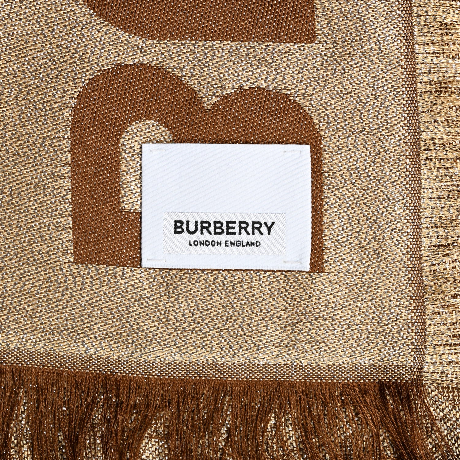 Burberry Metallic Silk Wool TB Monogram Colorblock Square Scarf Chestnut 4 of 5