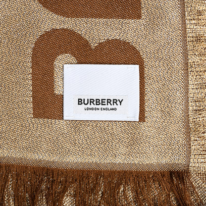Burberry Metallic Silk Wool TB Monogram Colorblock Square Scarf Chestnut 4 of 5