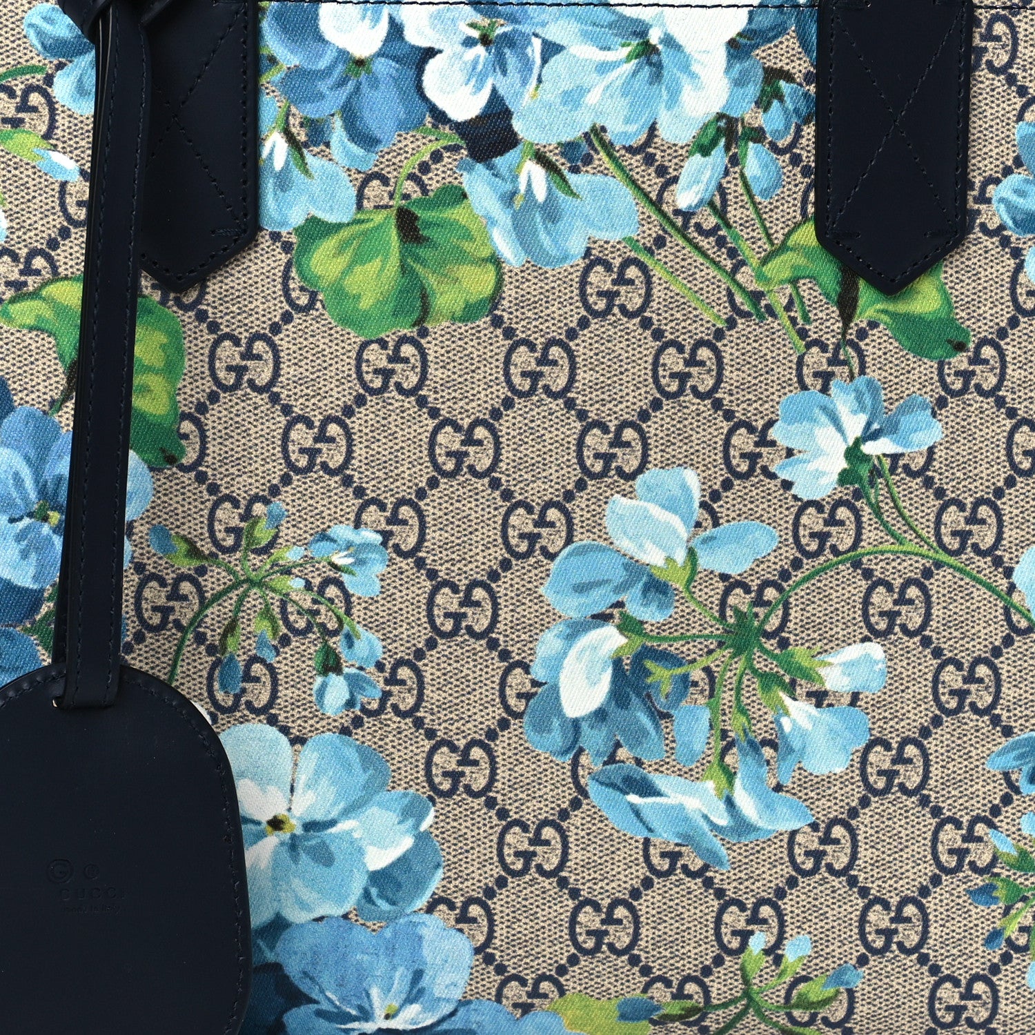 Gucci GG Supreme Monogram Blooms Small Reversible Tote Beige Blue Navy 7 of 9