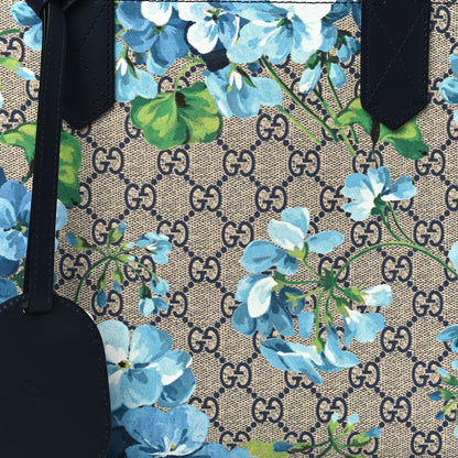 Gucci GG Supreme Monogram Blooms Small Reversible Tote Beige Blue Navy 7 of 9
