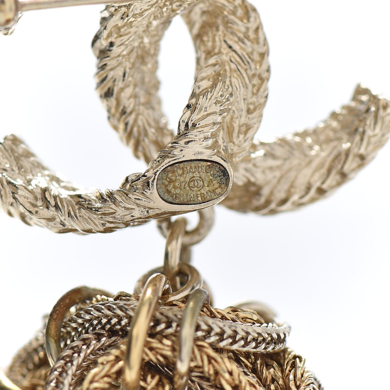 Chanel Crystal Chain Fringe CC Brooch Gold 4 of 4
