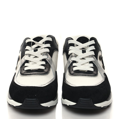 Chanel Mesh Suede Calfskin Grained Calfskin Womens CC Sneakers 38 Black White 2 of 8