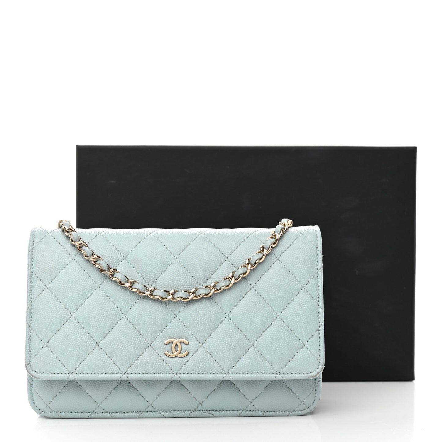 Caviar Quilted Wallet On Chain WOC Light Blue