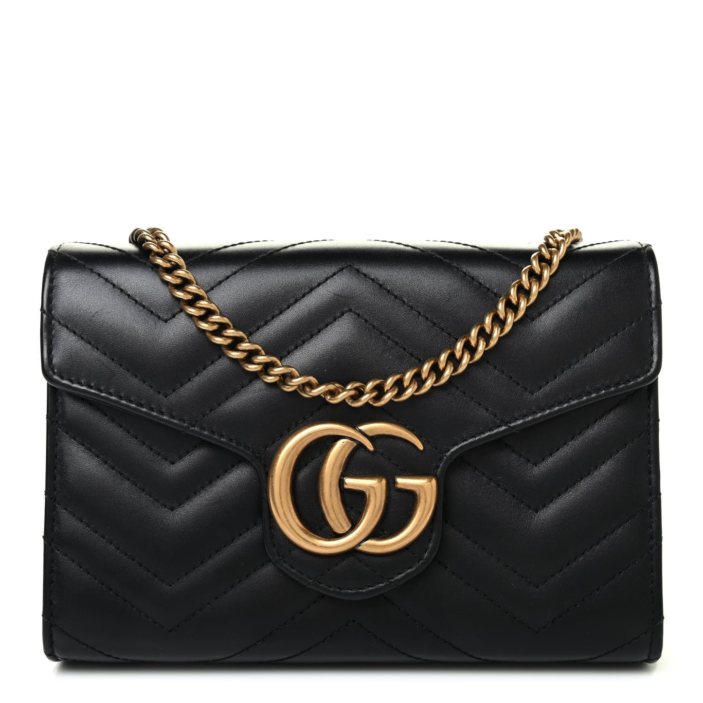 Calfskin Matelasse GG Marmont Chain Wallet Black