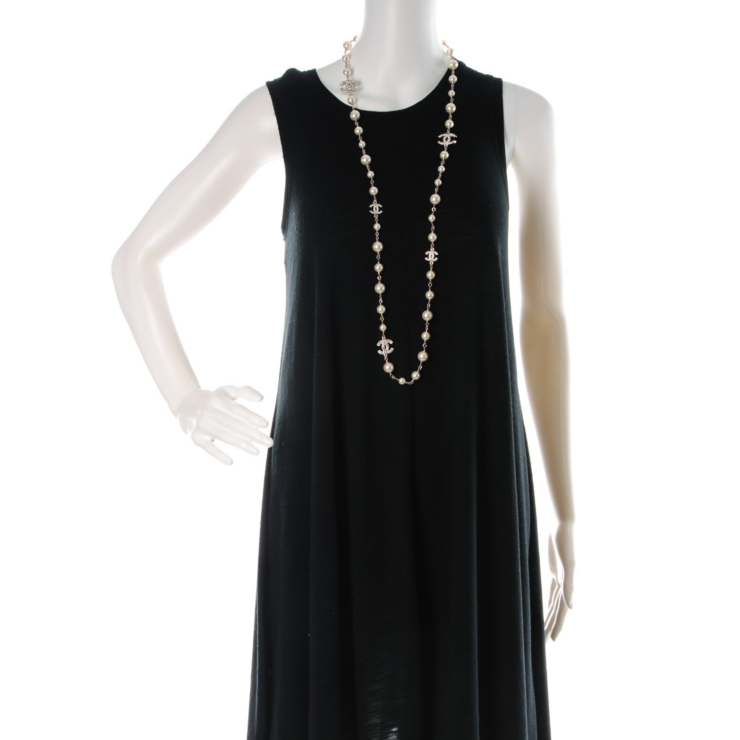 Chanel Crystal Pearl CC Long Necklace Silver 2 of 5