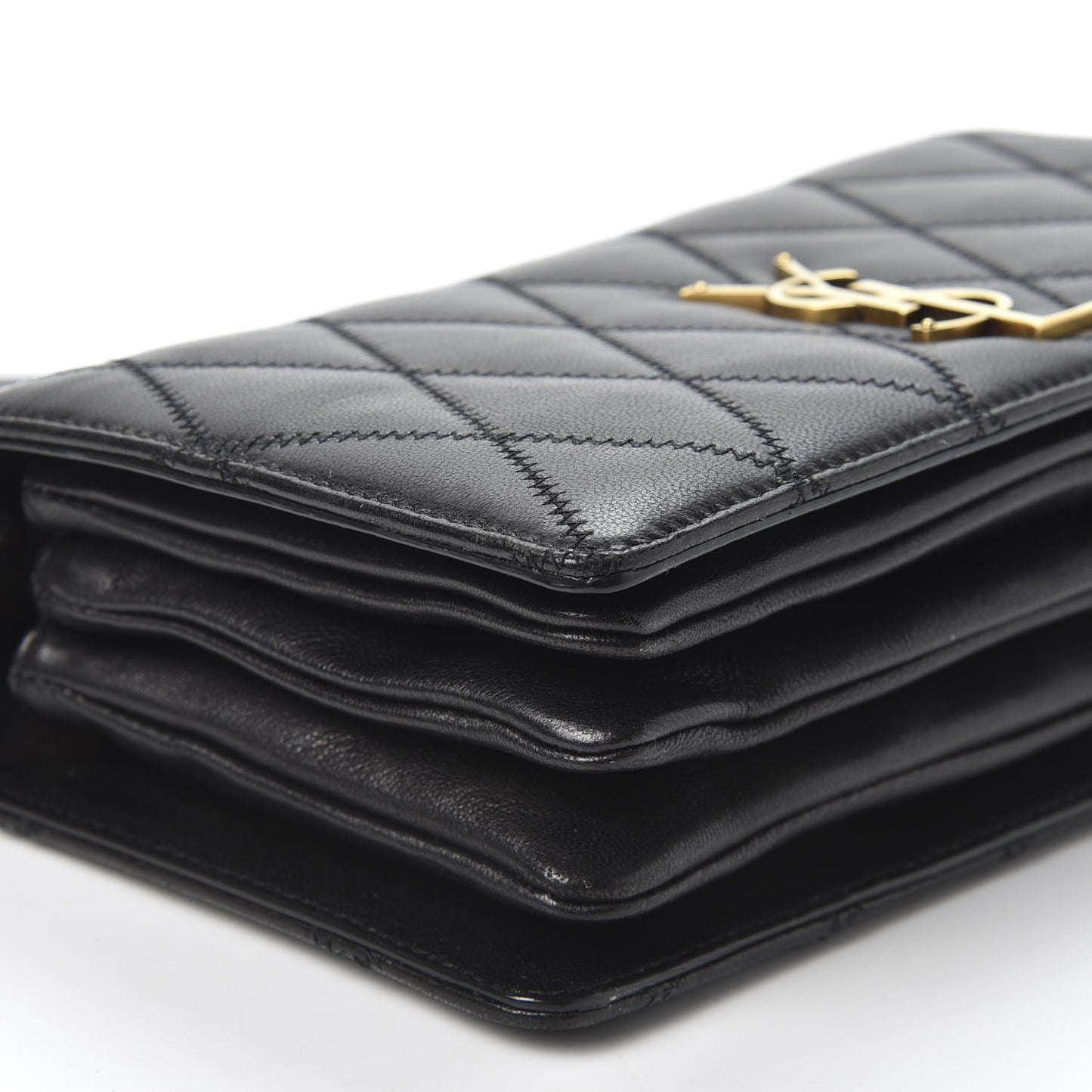 Lambskin Diamond Quilted Monogram Angie Chain Bag Black