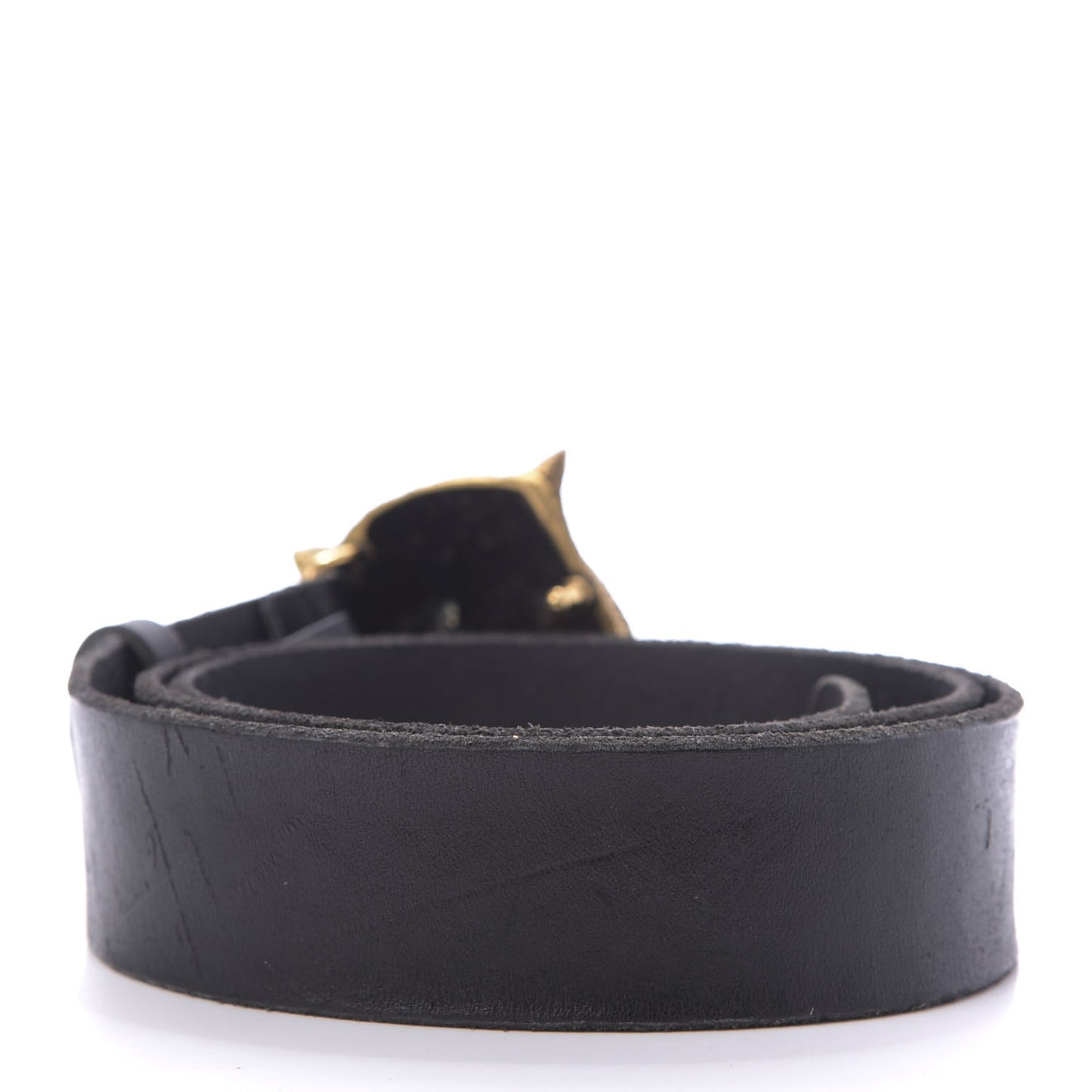 Calfskin Brass Feline Buckle Belt 95 38 Black