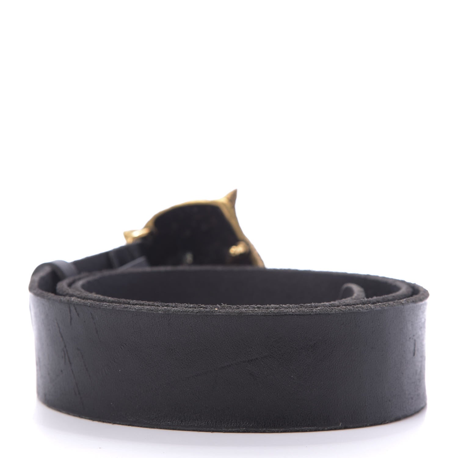 Gucci Calfskin Brass Feline Buckle Belt 95 38 Black 2 of 8