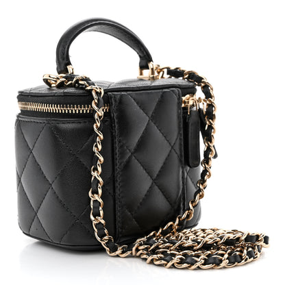 Chanel Lambskin Quilted Top Handle Mini Vanity Case With Chain Black 3 of 11