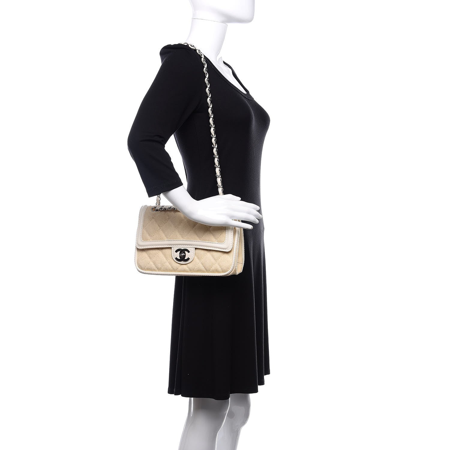 Chanel Canvas Quilted Medium Flap Beige 2 of 17