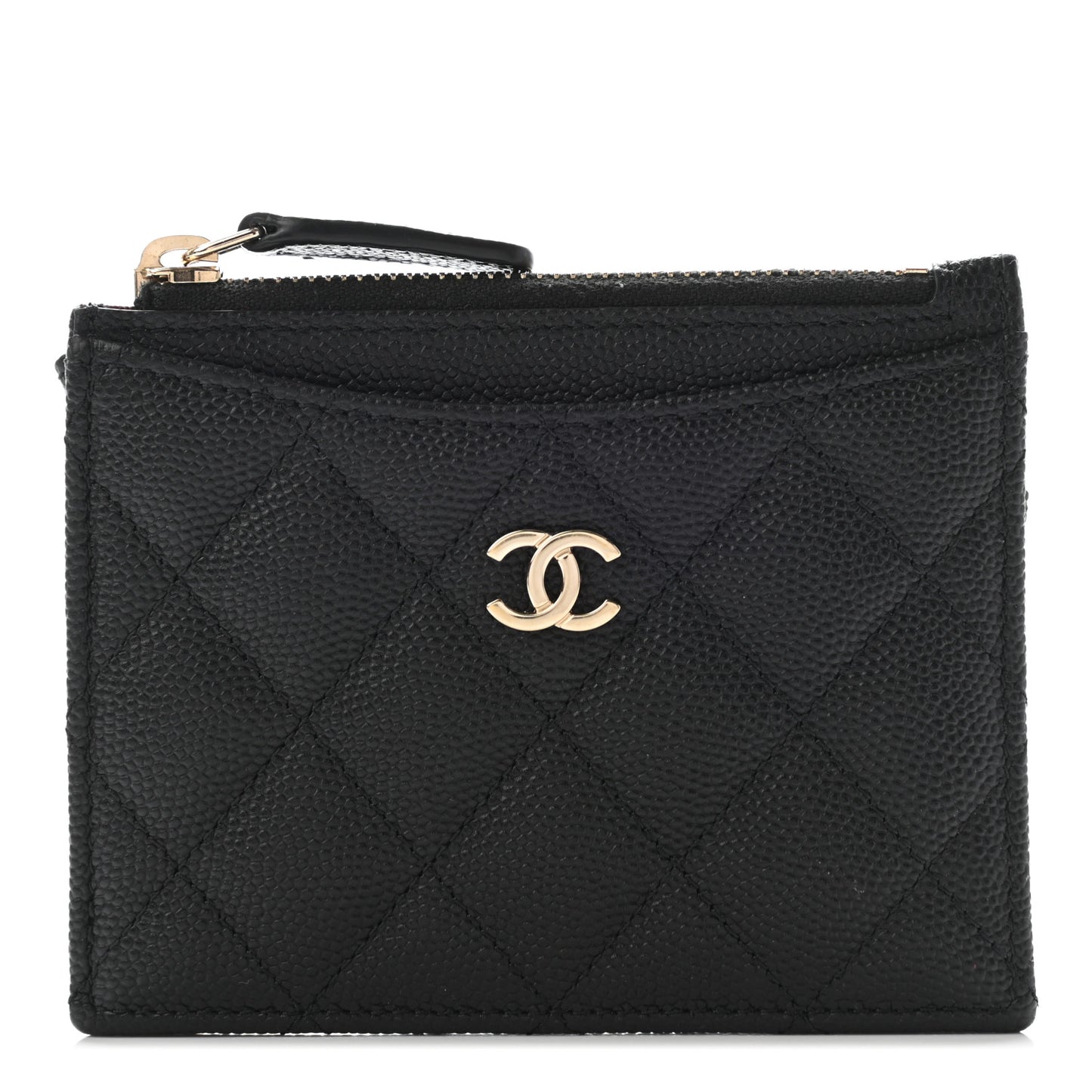 Caviar Quilted CC Zip Card Holder Black