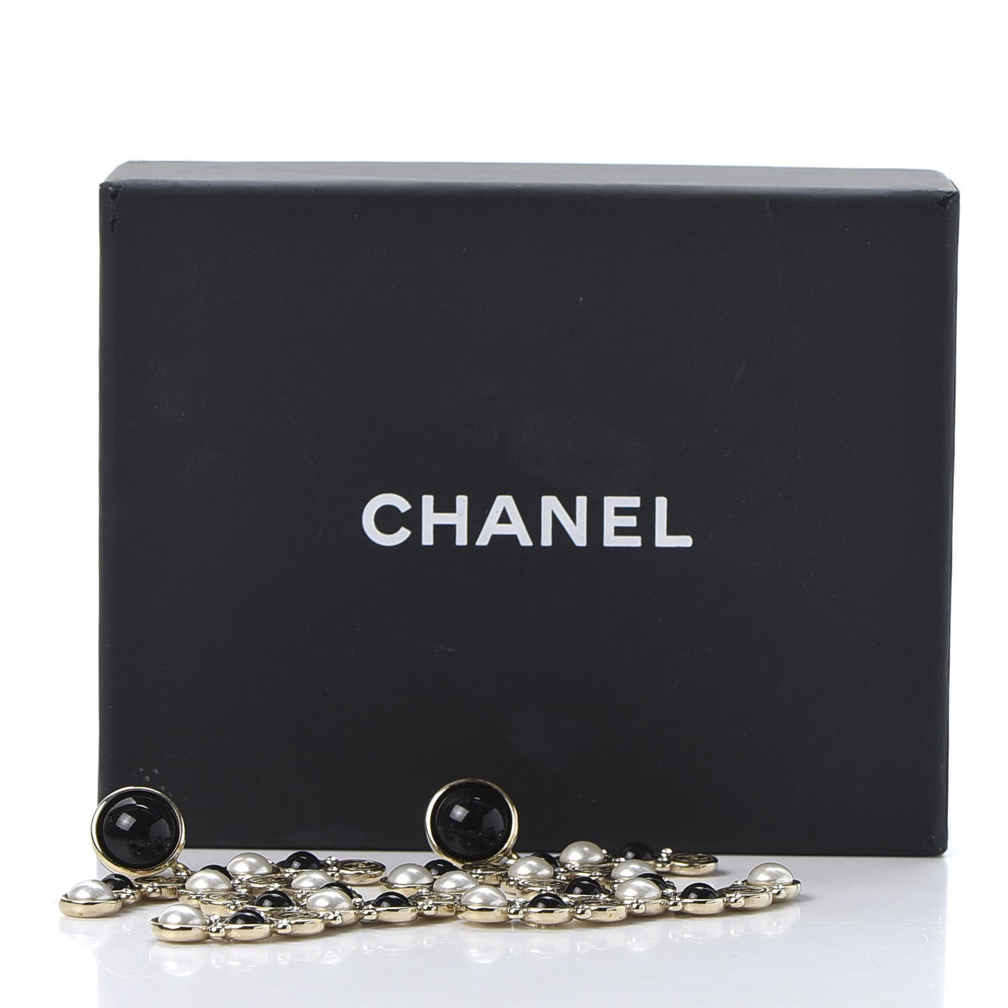 Crystal Pearl Metal Resin Polka Dot CC Drop Earrings Black Gold