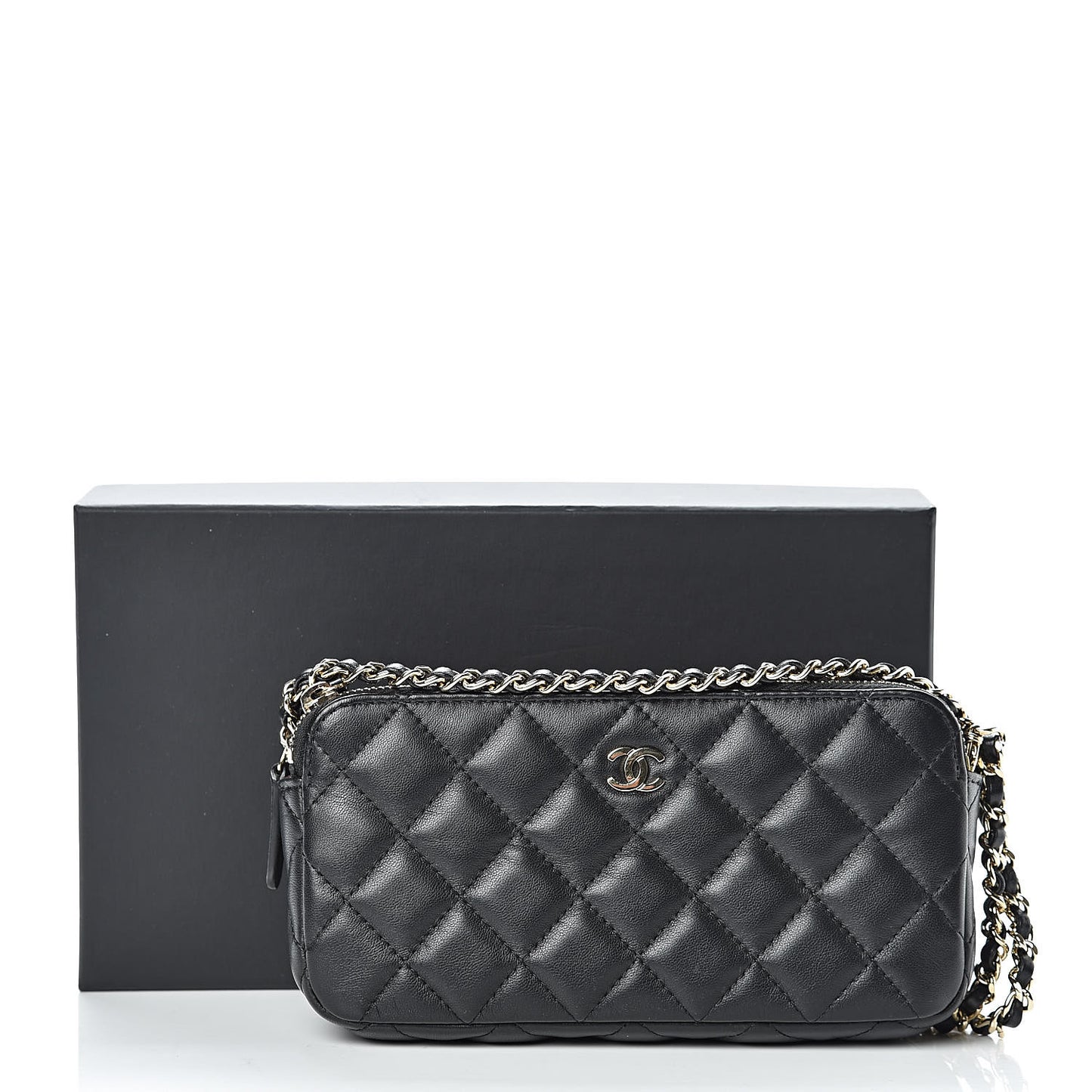 Lambskin Quilted Small Clutch With Chain Black