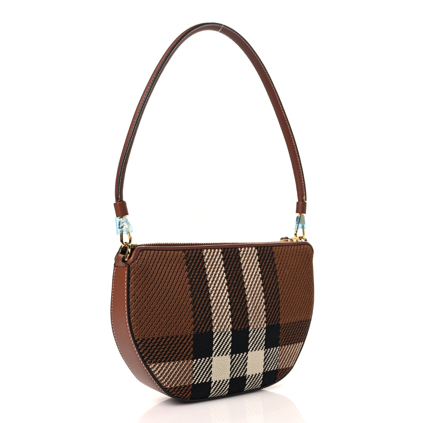 Canvas Calfskin Check Knitted Small Olympia Birch Brown