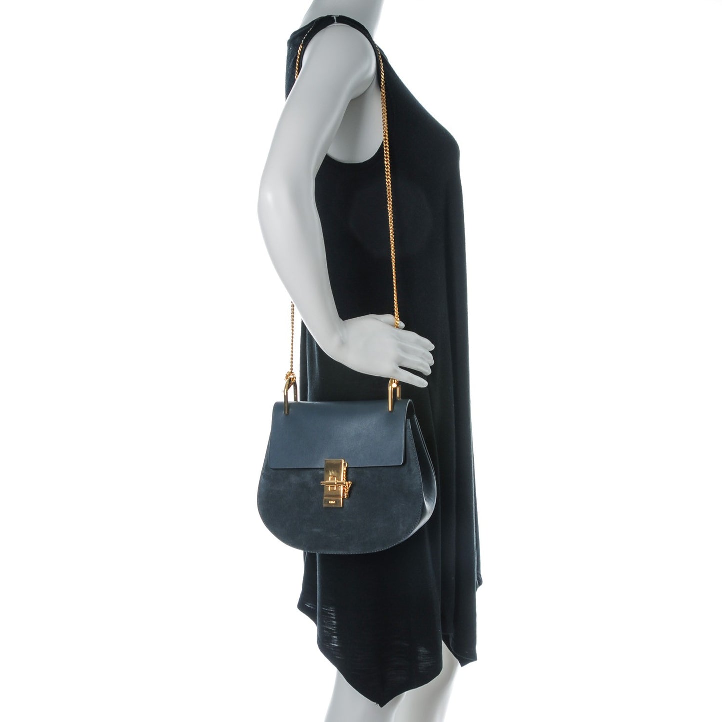 Suede Smooth Calfskin Drew Shoulder Bag Silver Blue