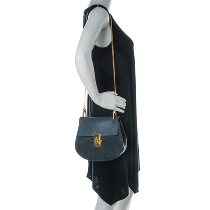 Chloe Suede Smooth Calfskin Drew Shoulder Bag Silver Blue 2 of 8