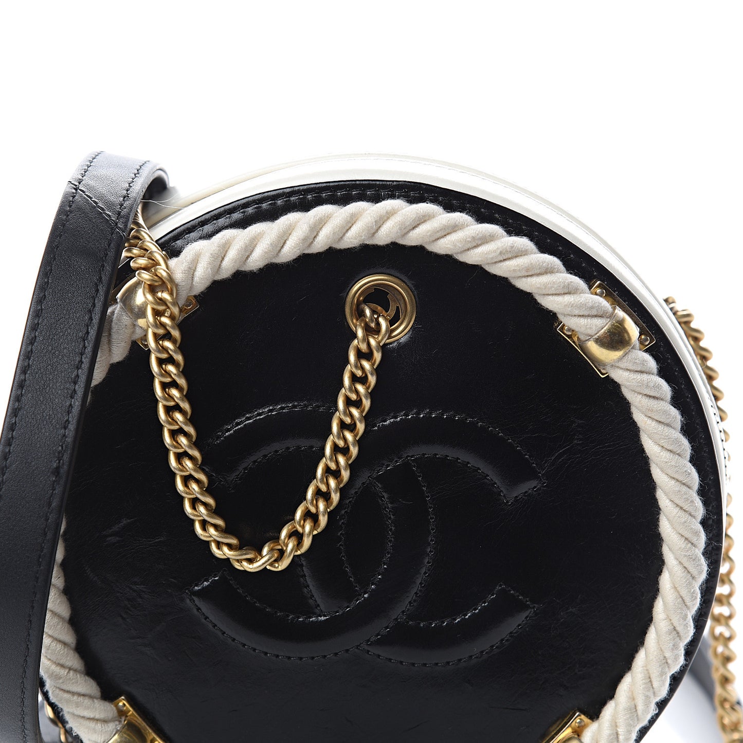 Crumpled Calfskin Cotton Small En Vogue Round Bag Black