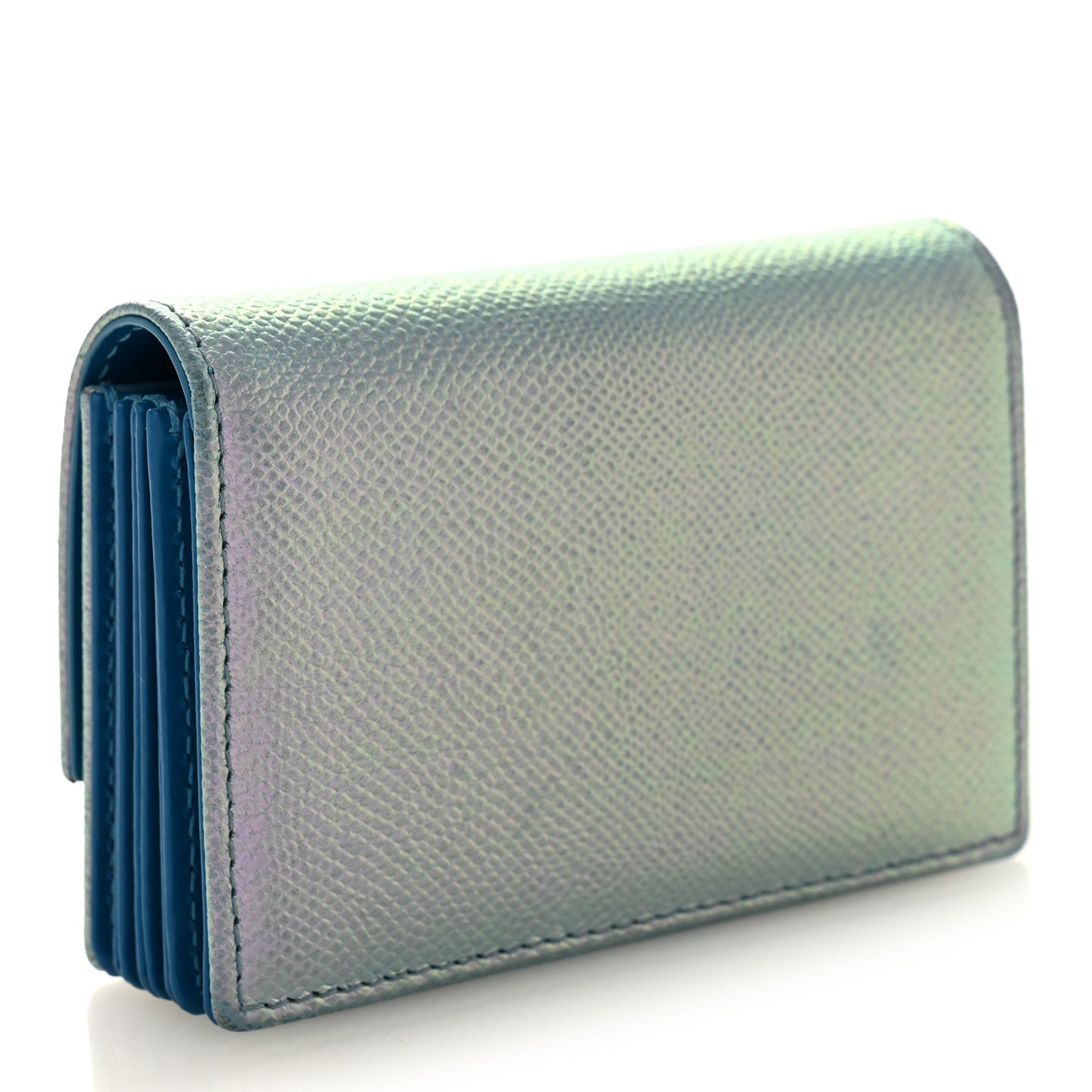 Grained Calfskin Turn Me Envelope Gusseted Card Holder Metallic Fluorescent Blue