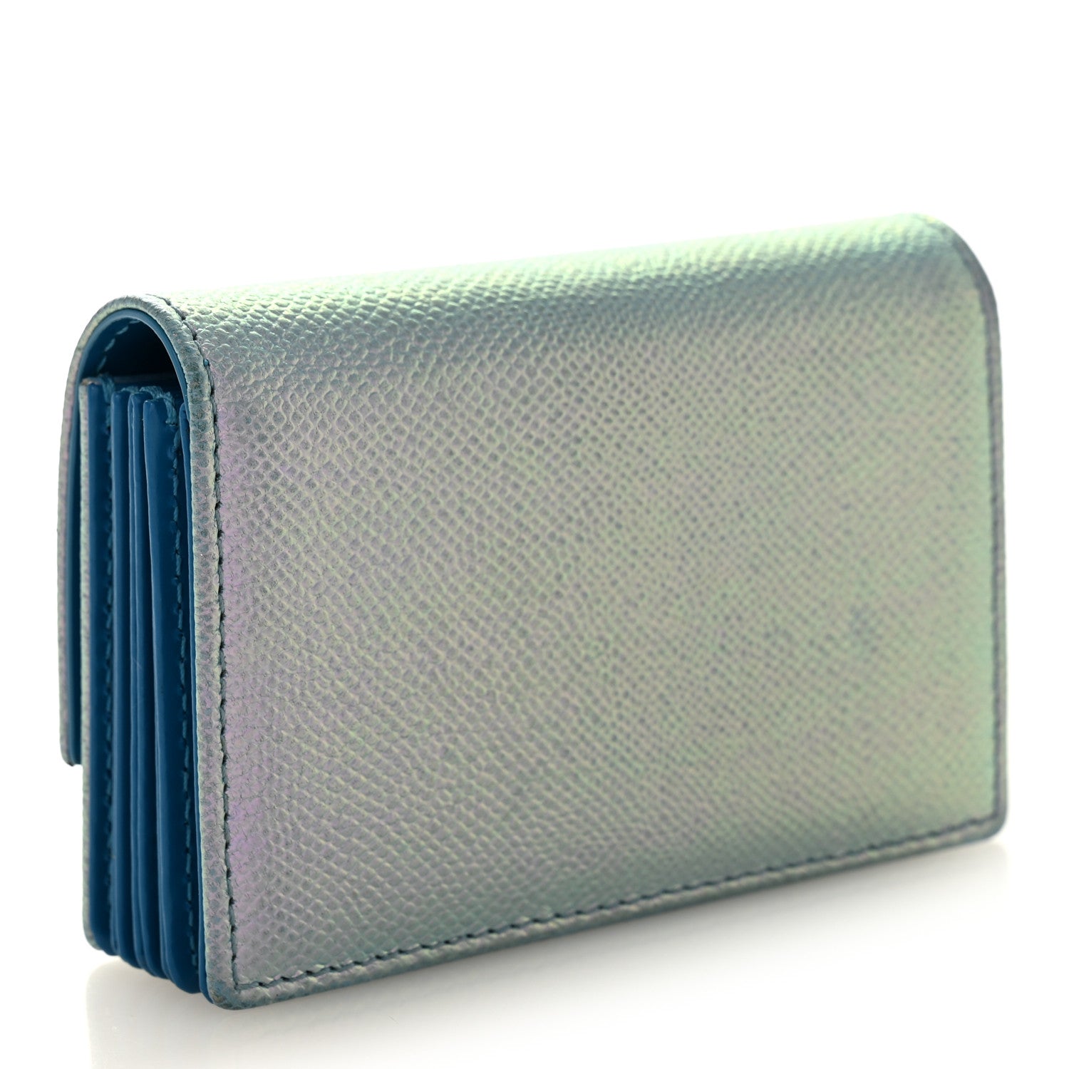 Christian Dior Grained Calfskin Turn Me Envelope Gusseted Card Holder Metallic Fluorescent Blue 3 of 8