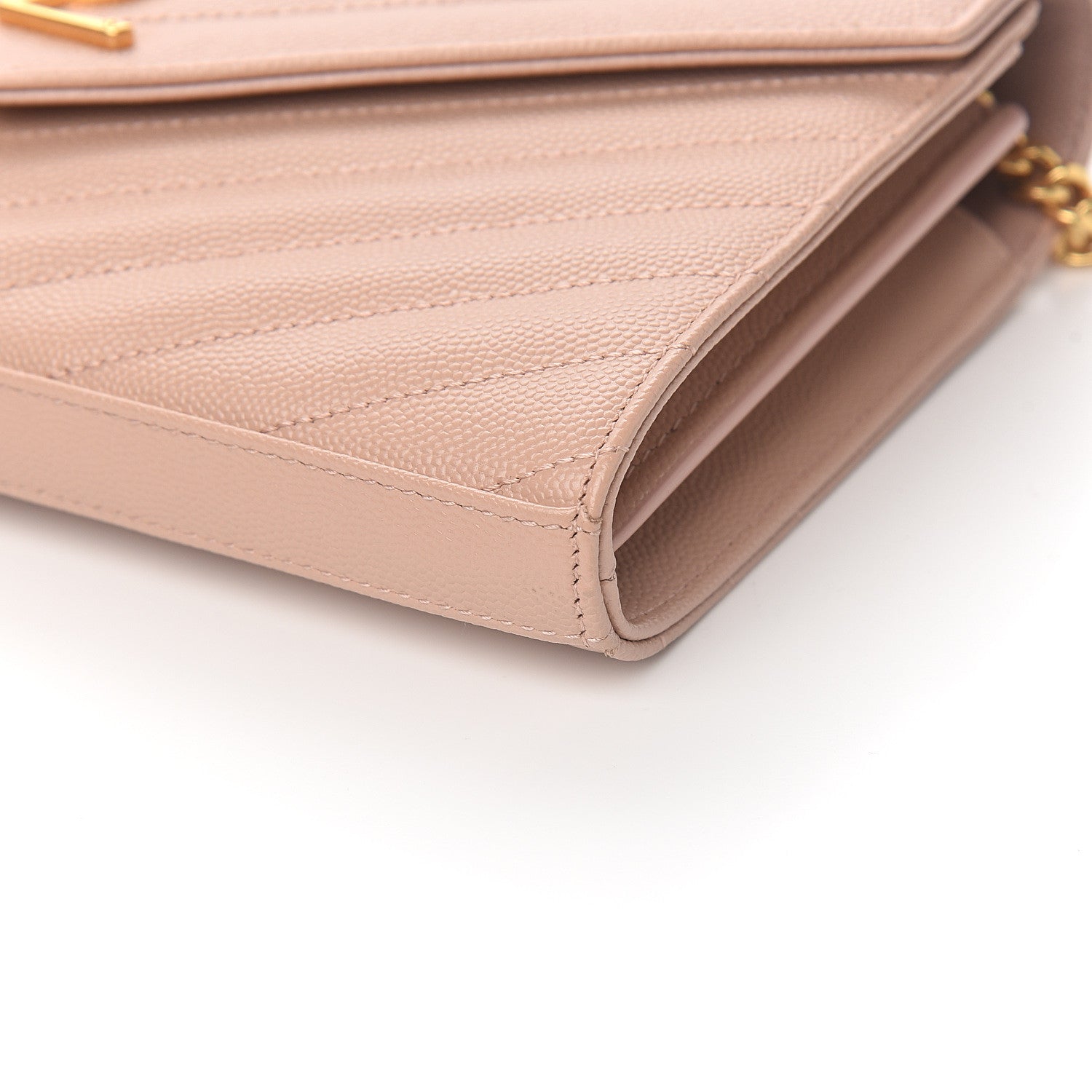 Saint Laurent Grain De Poudre Matelasse Chevron Monogram Chain Wallet Pale Pink 7 of 8