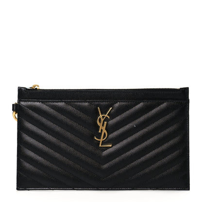 Saint Laurent Grain De Poudre Chevron Monogram Large Bill Pouch Black 1 of 9