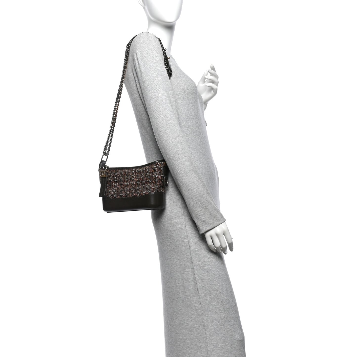Tweed Calfskin Quilted Small Gabrielle Hobo Brown