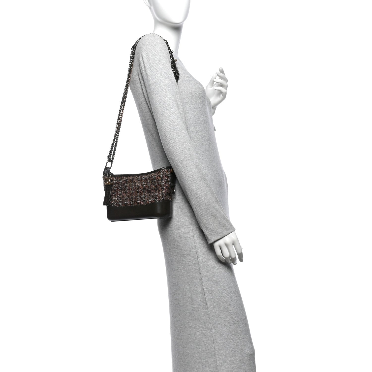 Chanel Tweed Calfskin Quilted Small Gabrielle Hobo Brown 2 of 10