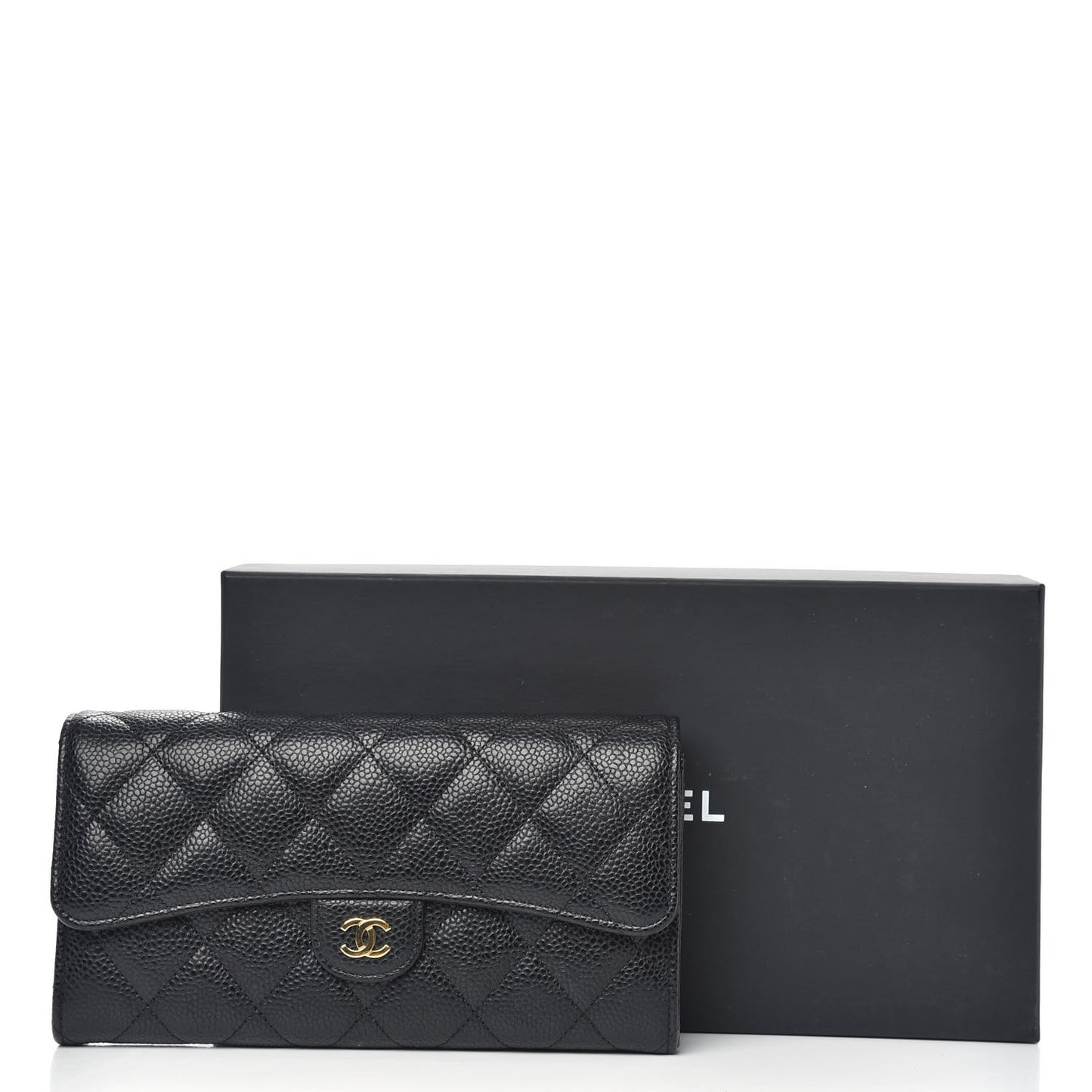 Caviar Quilted Large Gusset Flap Wallet Black